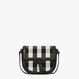 Black Multicolor Kate Spade Knott Gingham Medium Saddle Crossbody Bags | 297-KAWCSO