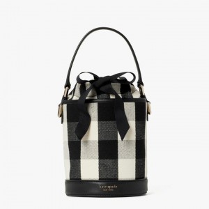 Black Multicolor Kate Spade Picnic Gingham Small Bucket Bags | 840-GZLVAB