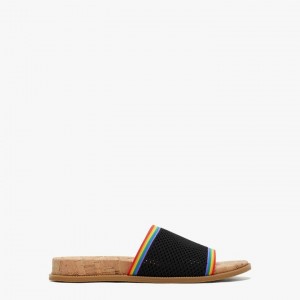 Black Multicolor Kate Spade Wren Rainbow Stripe Slides | 648-LBZYQX