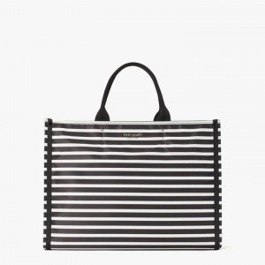 Black / Cream Kate Spade The Little Better Sam Stripe Large Tote Bags | 870-TOBLQV