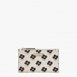 Cream Kate Spade Spencer Block Print Floral Small Slim Bifold Wallets | 784-IRHZPD