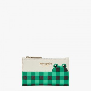 Green Multicolor Kate Spade Hoppkins Frog Small Slim Bifold Wallets | 148-JODMUE