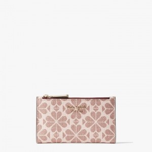 Pink Multicolor Kate Spade Spade Flower Coated Canvas Small Slim Bifold Wallets | 764-KAPSWQ