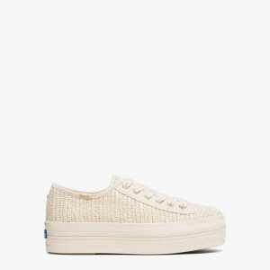 White Kate Spade x Keds Triple Up Woven Sneakers | 632-KEBQPO