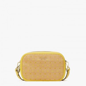 Yellow Multicolor Kate Spade Astrid Raffia Dot Medium Crossbody Bags | 280-NTPRXC