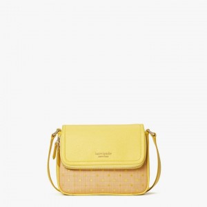 Yellow Multicolor Kate Spade Run Around Raffia Dot Large Flap Crossbody Bags | 403-YNDGHC