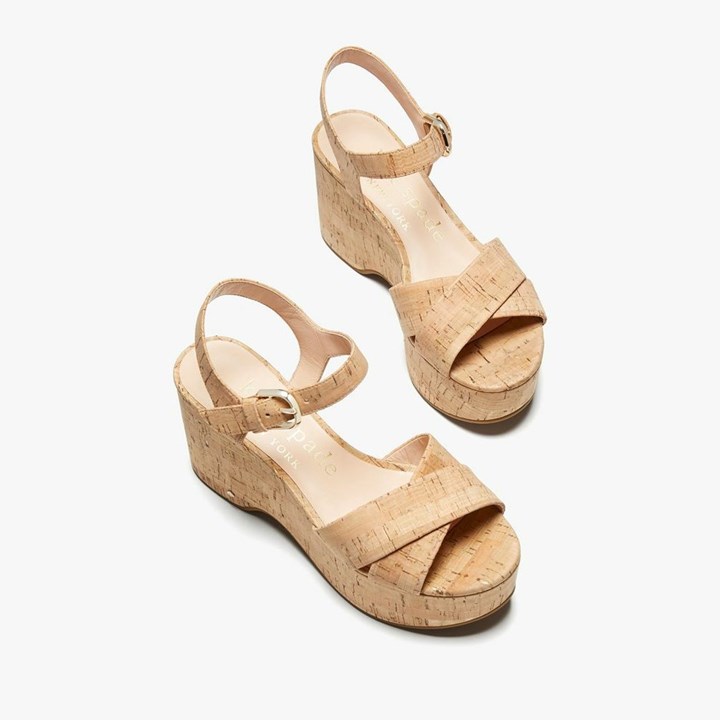 Beige Kate Spade Jasper Platform Wedge Sandals | 267-FSXUDB