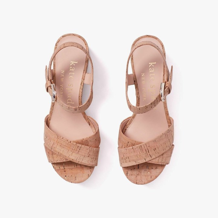 Beige Kate Spade Jasper Platform Wedge Sandals | 267-FSXUDB