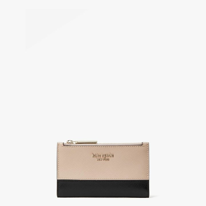 Beige / Black Kate Spade Spencer Small Slim Bifold Wallets | 489-GHNEVD