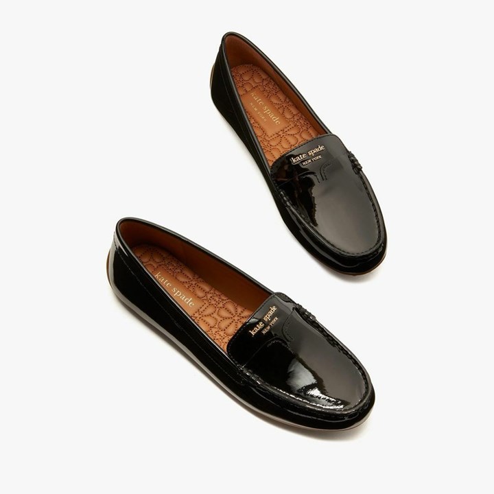 Black Kate Spade Deck Patent Moccasins | 725-GWEJQV