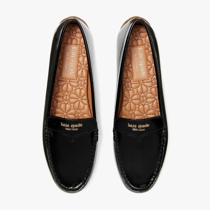 Black Kate Spade Deck Patent Moccasins | 725-GWEJQV