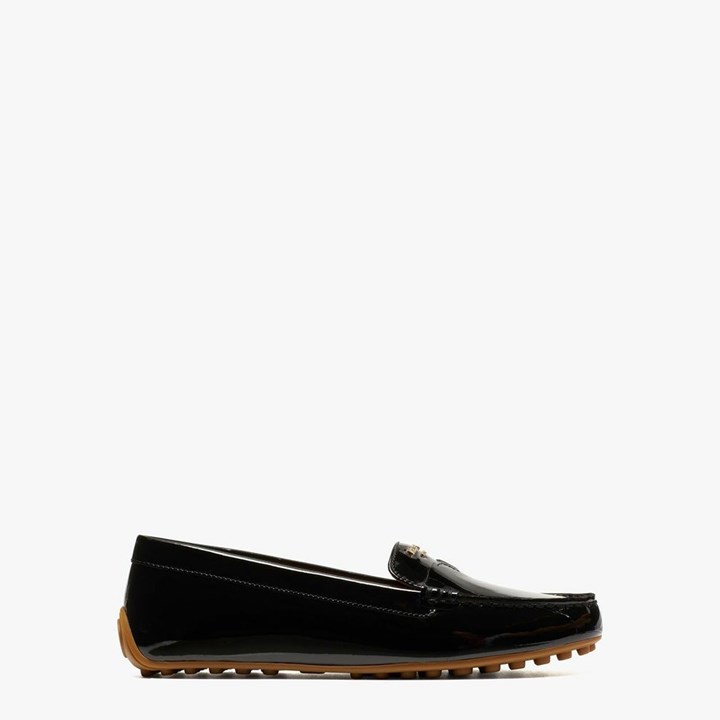 Black Kate Spade Deck Patent Moccasins | 725-GWEJQV