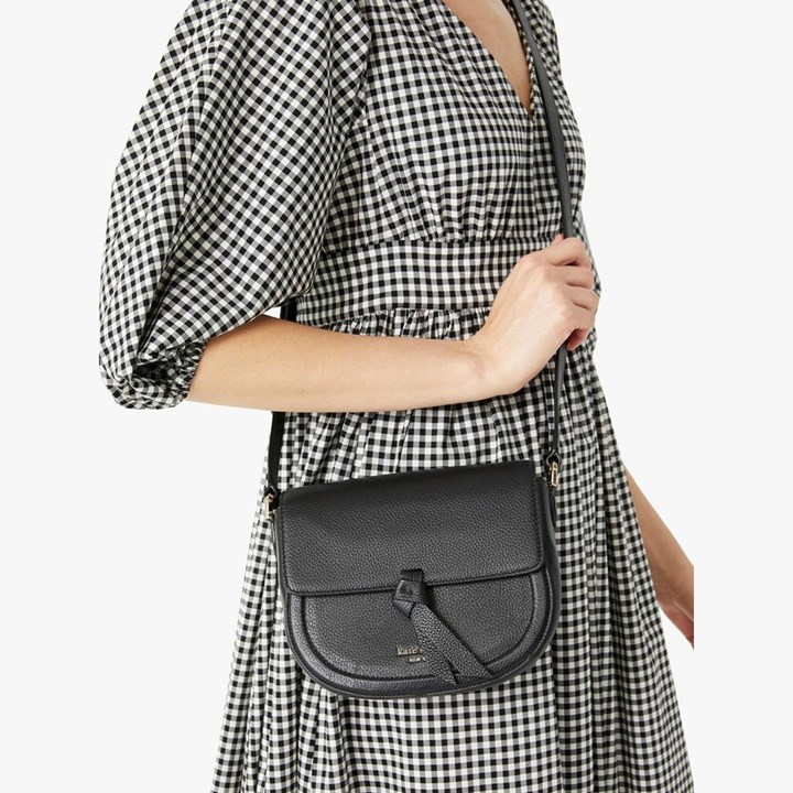 Black Kate Spade Knott Medium Saddle Crossbody Bags | 736-IJTPWQ