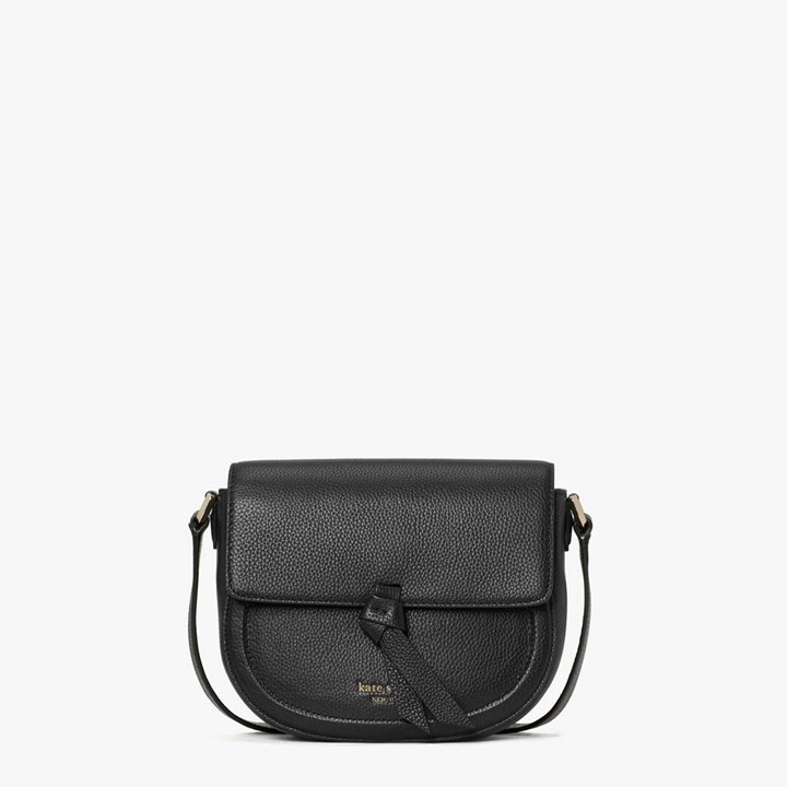 Black Kate Spade Knott Medium Saddle Crossbody Bags | 736-IJTPWQ