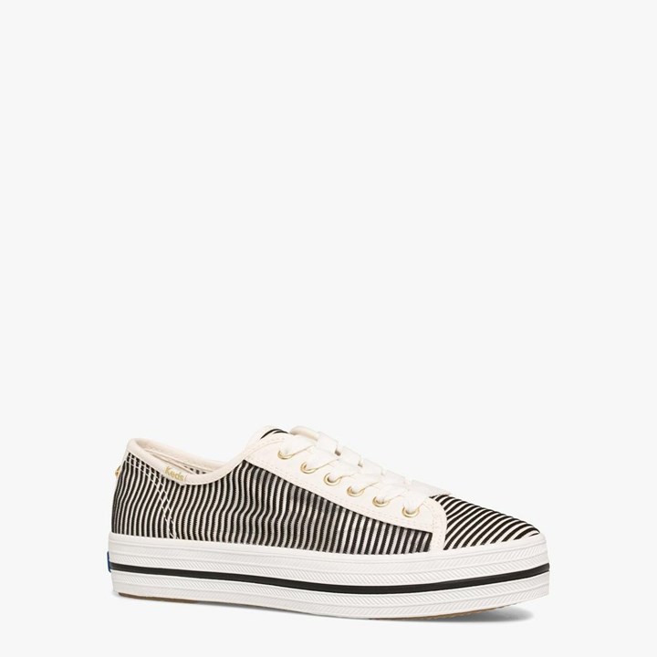 Black Kate Spade x Keds Triple Kick Striped Mesh Sneakers | 348-SDVFRX