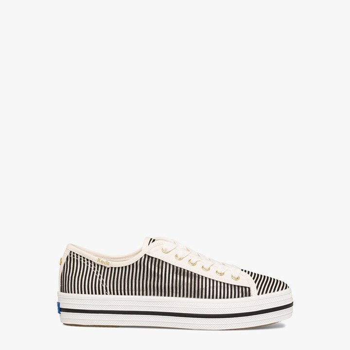 Black Kate Spade x Keds Triple Kick Striped Mesh Sneakers | 348-SDVFRX