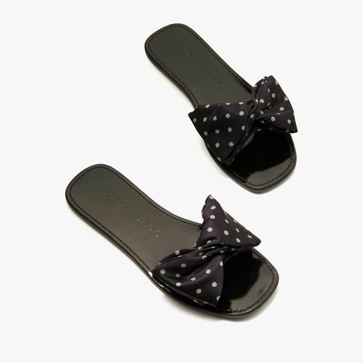 Black / Cream Kate Spade Bikini Bow Slides | 378-AKZVHG