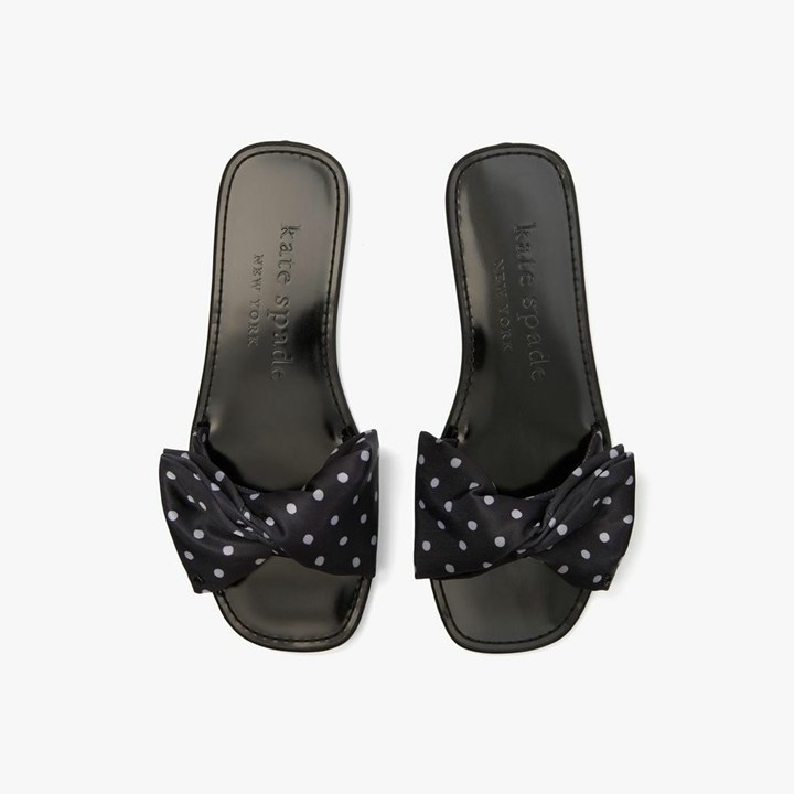 Black / Cream Kate Spade Bikini Bow Slides | 378-AKZVHG