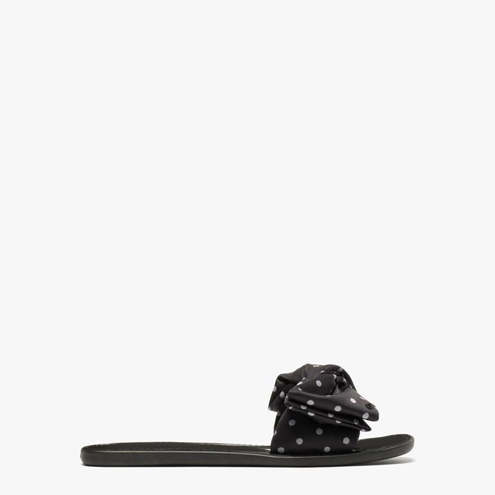 Black / Cream Kate Spade Bikini Bow Slides | 378-AKZVHG