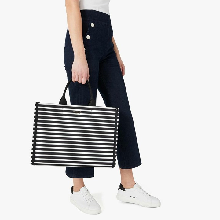 Black / Cream Kate Spade The Little Better Sam Stripe Large Tote Bags | 870-TOBLQV