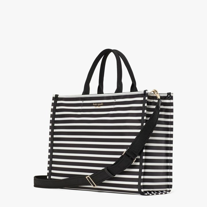 Black / Cream Kate Spade The Little Better Sam Stripe Large Tote Bags | 870-TOBLQV