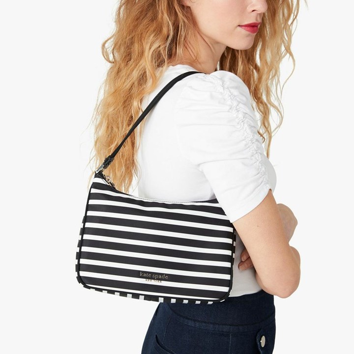 Black / Cream Kate Spade The Little Better Sam Stripe Small Shoulder Bags | 470-MTWVYK