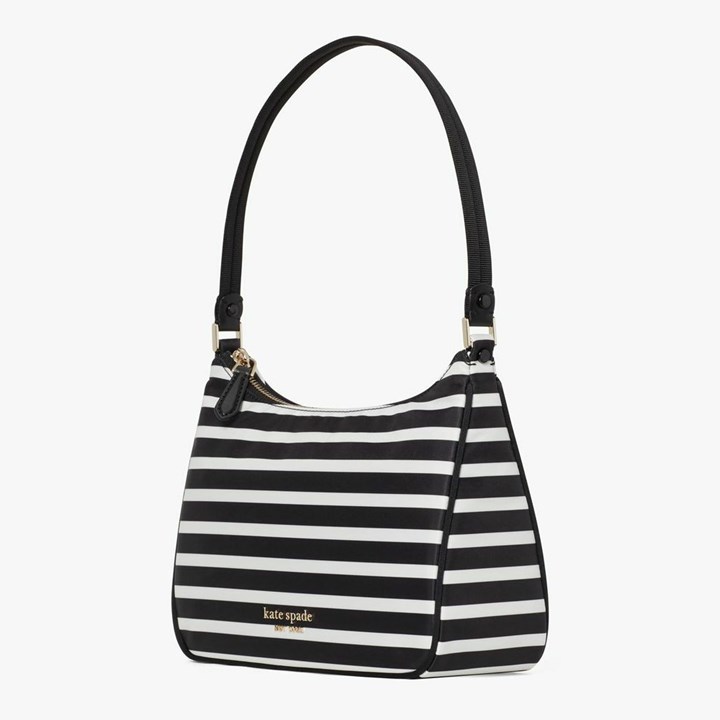 Black / Cream Kate Spade The Little Better Sam Stripe Small Shoulder Bags | 470-MTWVYK