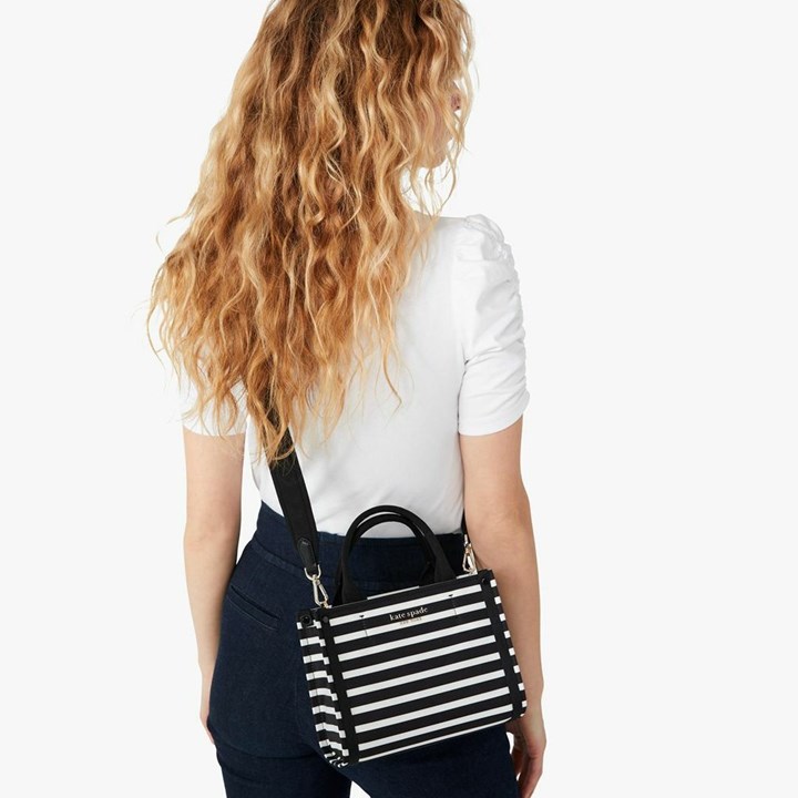 Black / Cream Kate Spade The Little Better Sam Stripe Mini Tote Bags | 395-SAPDCE