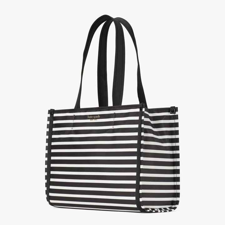 Black / Cream Kate Spade The Little Better Sam Stripe Medium Tote Bags | 410-HBOFLA