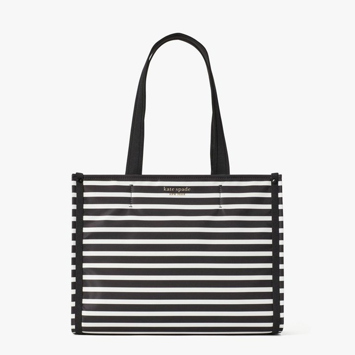 Black / Cream Kate Spade The Little Better Sam Stripe Medium Tote Bags | 410-HBOFLA