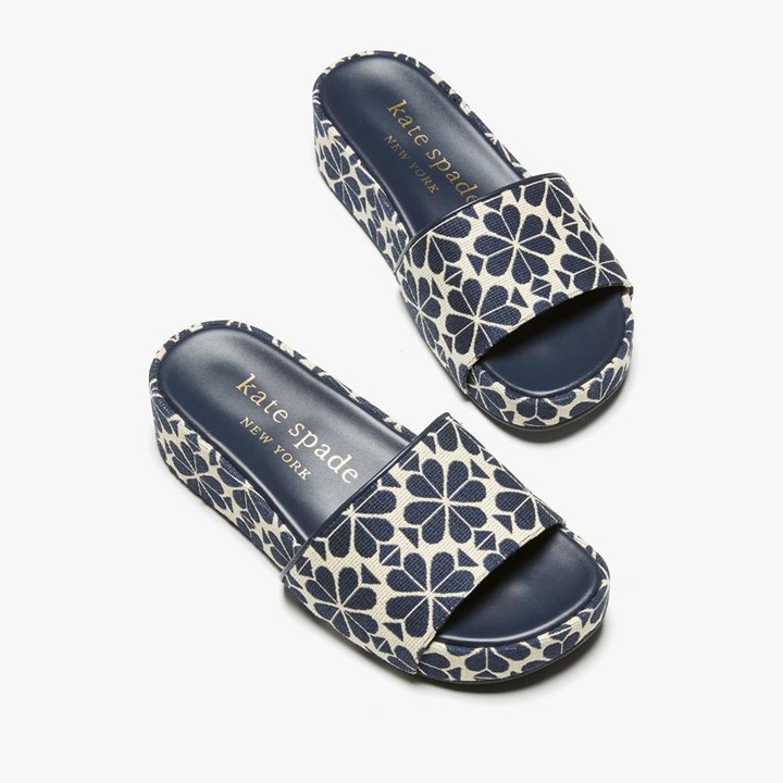 Blue Kate Spade Breeze Spade Flower Jacquard Platform Slides | 820-HFKQAT