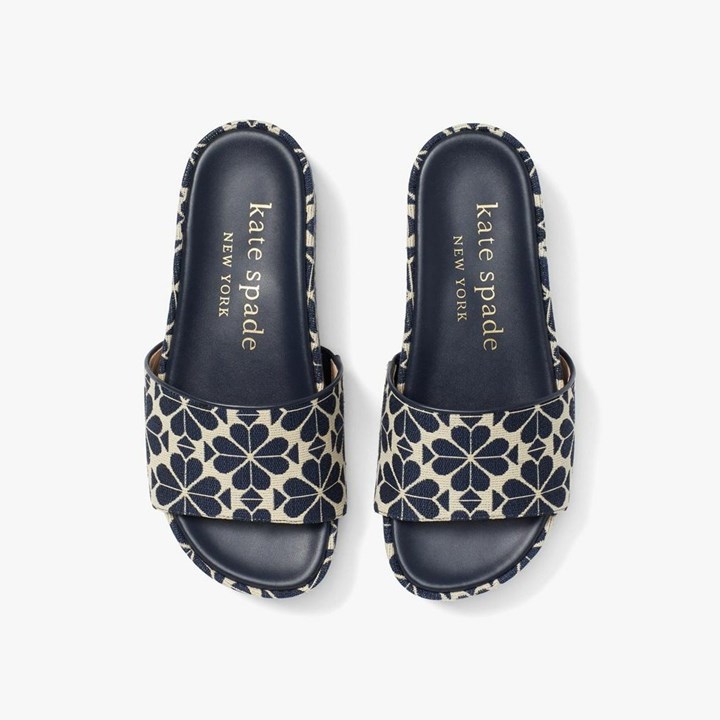 Blue Kate Spade Breeze Spade Flower Jacquard Platform Slides | 820-HFKQAT