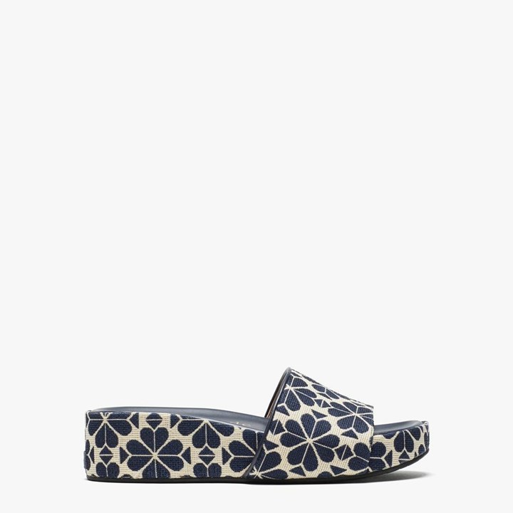 Blue Kate Spade Breeze Spade Flower Jacquard Platform Slides | 820-HFKQAT