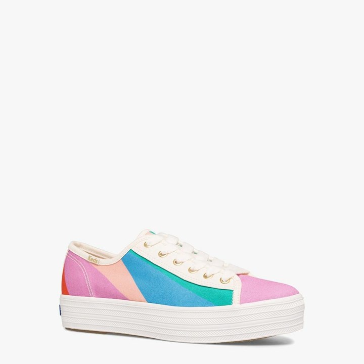 Blue Kate Spade x Keds Triple Kick Multi-Striped Canvas Sneakers | 857-XCWYQT