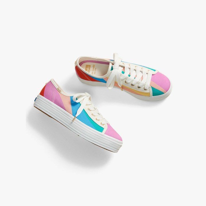 Blue Kate Spade x Keds Triple Kick Multi-Striped Canvas Sneakers | 857-XCWYQT