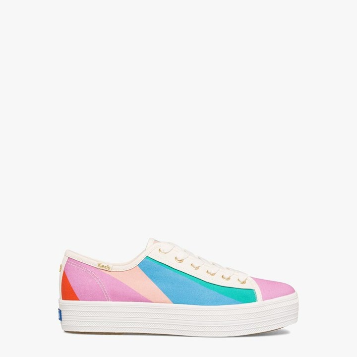 Blue Kate Spade x Keds Triple Kick Multi-Striped Canvas Sneakers | 857-XCWYQT