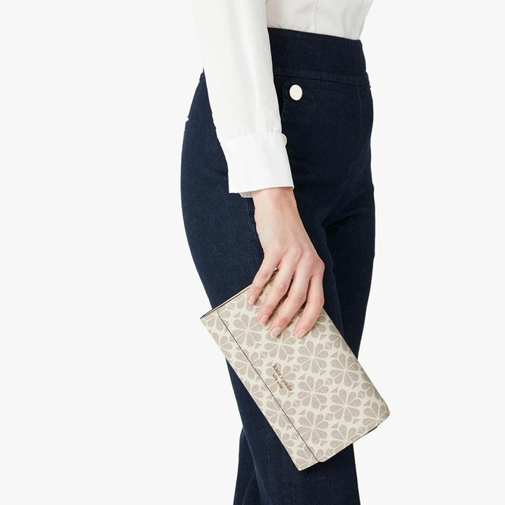 Cream Kate Spade Spade Flower Coated Canvas Chain Clutch Bags | 905-EOYPDF