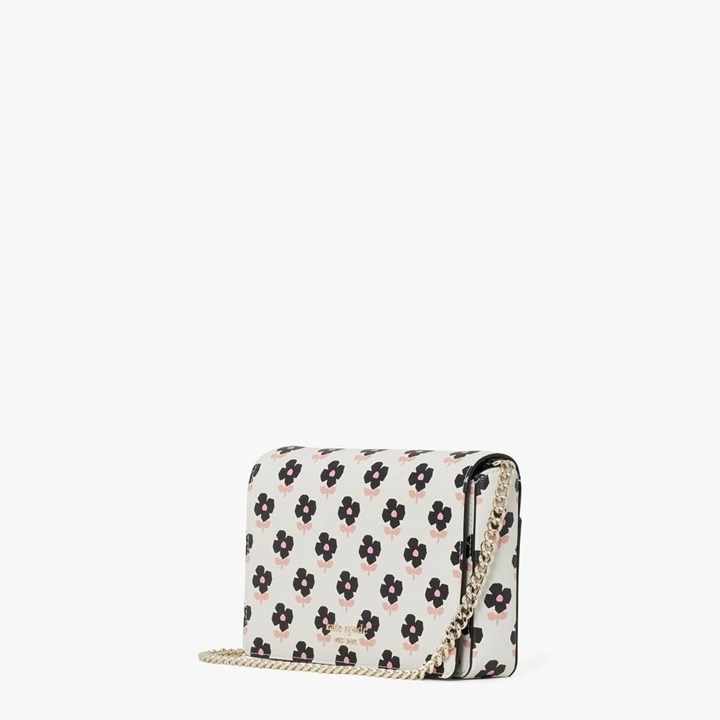 Cream Kate Spade Spencer Block Print Floral Chain Wallets | 632-LSZTGE