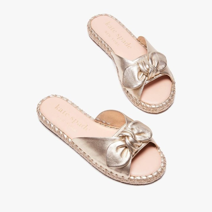 Gold Kate Spade Saltie Shore Slides | 562-USHOGL