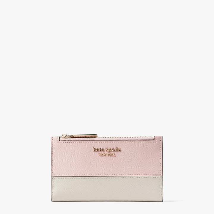 Pink / Beige Kate Spade Spencer Small Slim Bifold Wallets | 147-RYDUJA