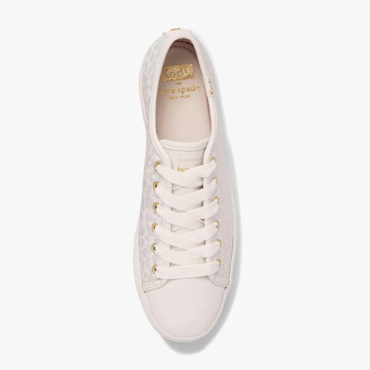 White Kate Spade x Keds Triple Kick Embroidered Leopard Leather Sneakers | 594-UNWGFI