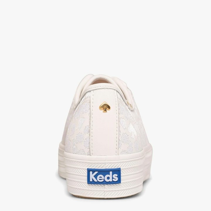 White Kate Spade x Keds Triple Kick Embroidered Leopard Leather Sneakers | 594-UNWGFI