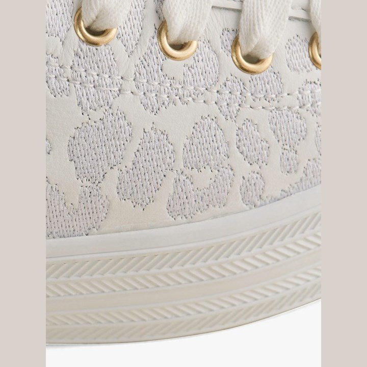 White Kate Spade x Keds Triple Kick Embroidered Leopard Leather Sneakers | 594-UNWGFI