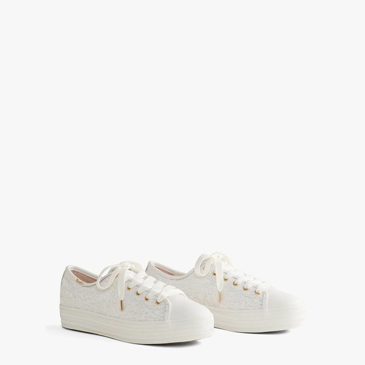 White Kate Spade x Keds Triple Kick Embroidered Leopard Leather Sneakers | 594-UNWGFI