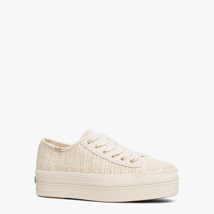 White Kate Spade x Keds Triple Up Woven Sneakers | 632-KEBQPO