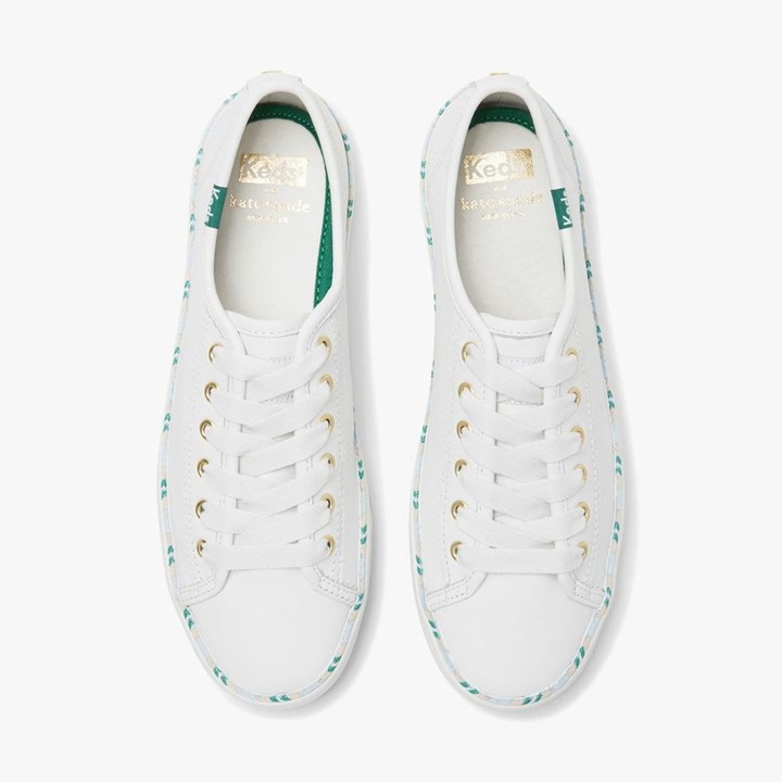 White / Blue Kate Spade x Keds Kickstart Leather Sport Sneakers | 983-OBYZPC