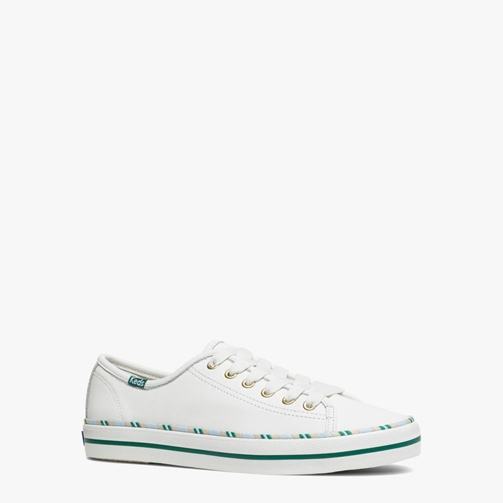 White / Blue Kate Spade x Keds Kickstart Leather Sport Sneakers | 983-OBYZPC