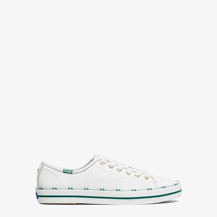 White / Blue Kate Spade x Keds Kickstart Leather Sport Sneakers | 983-OBYZPC