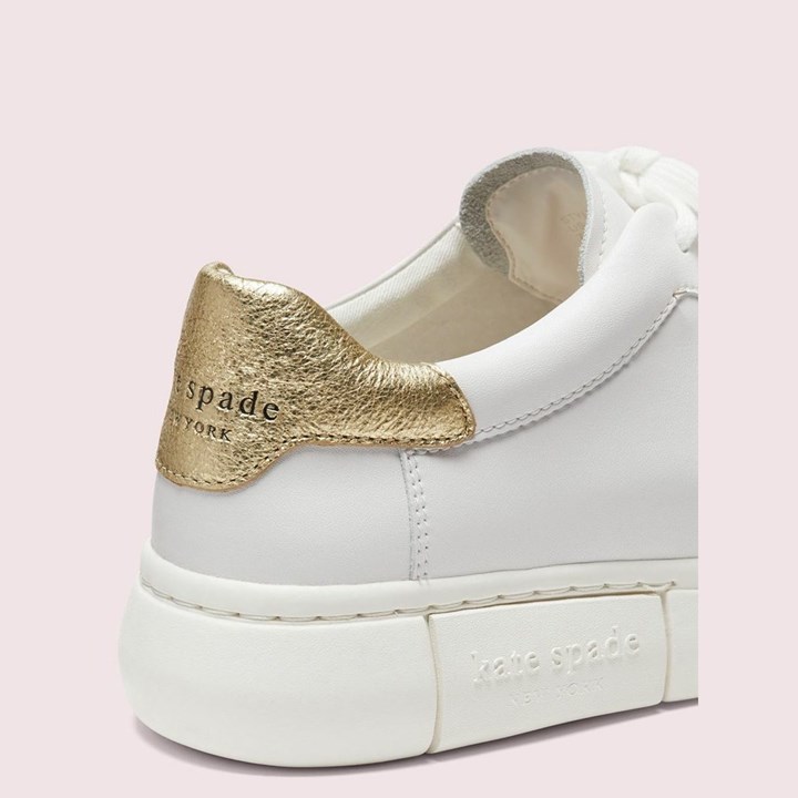 White / Gold Kate Spade Lift Sneakers | 247-QAFZDB