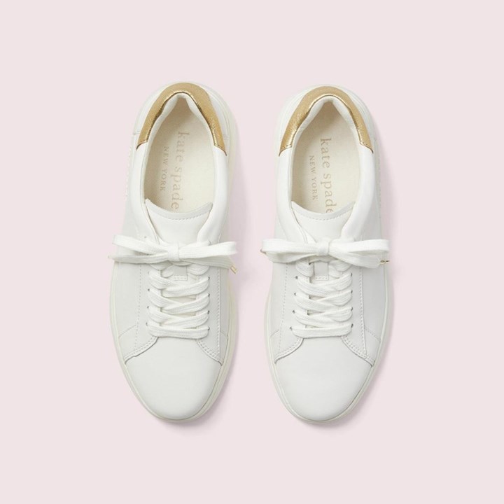 White / Gold Kate Spade Lift Sneakers | 247-QAFZDB